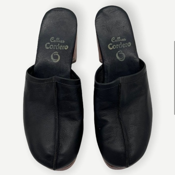 Calleen Cordero Mule Clogs Black Leather Wooden Size 7 - Picture 4 of 8